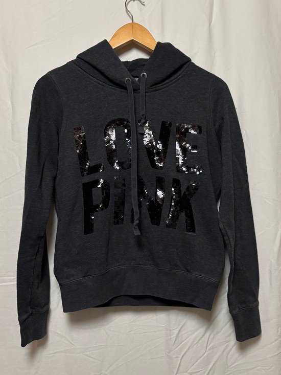 PINK Victoria's Secret Tops - Victoria Secret PINK dark grey and black iconic sequins hoodie 2000’s